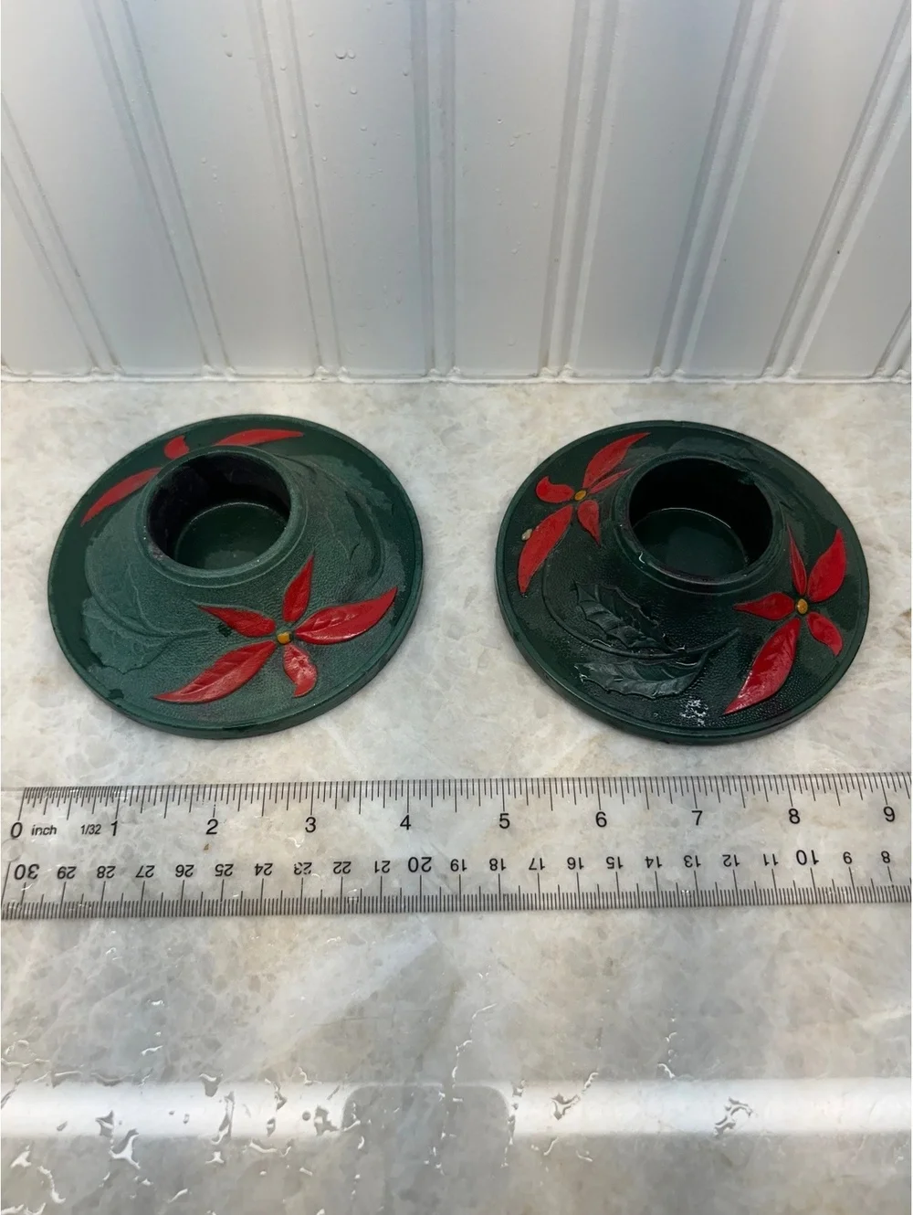 Vintage Mid-Century Compo-Site Poinsettia Christmas Candle Holders - Set of 2